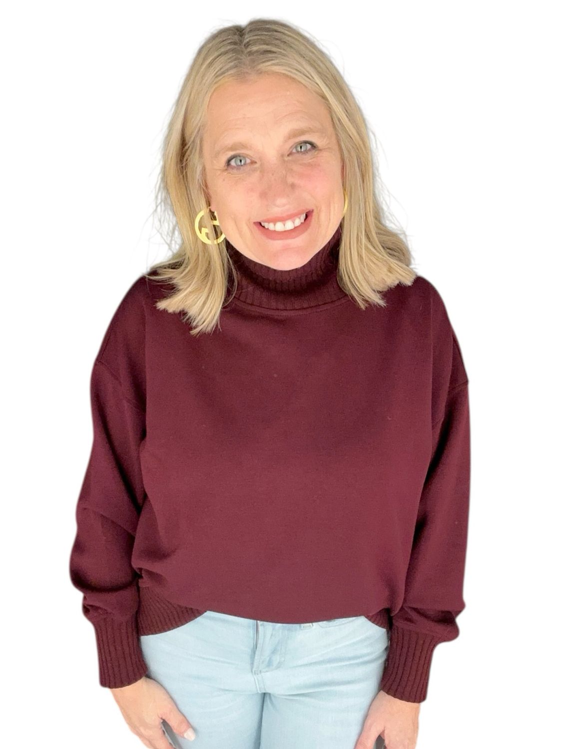 Super Softy Mock Neck-Maroon