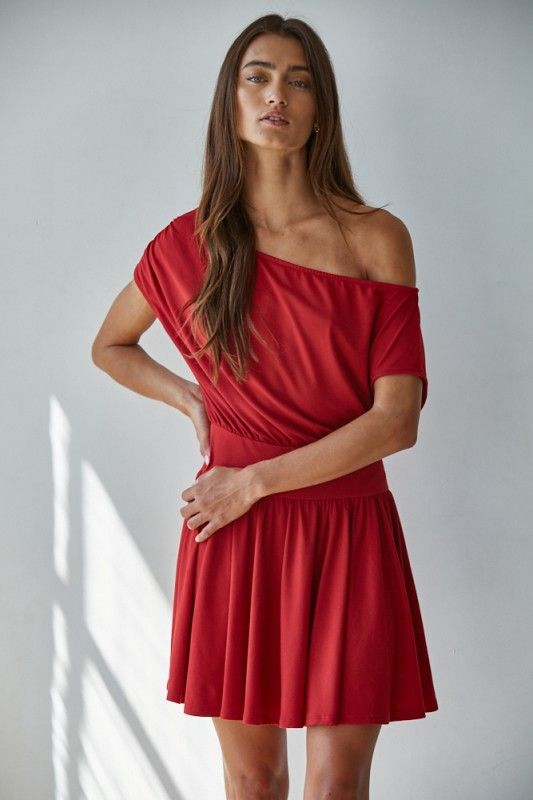 Solange Off Shoulder Dress-Red
