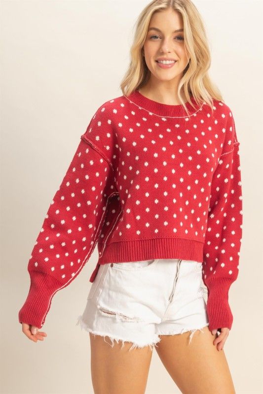 Inside Out Dotty Sweater-Red