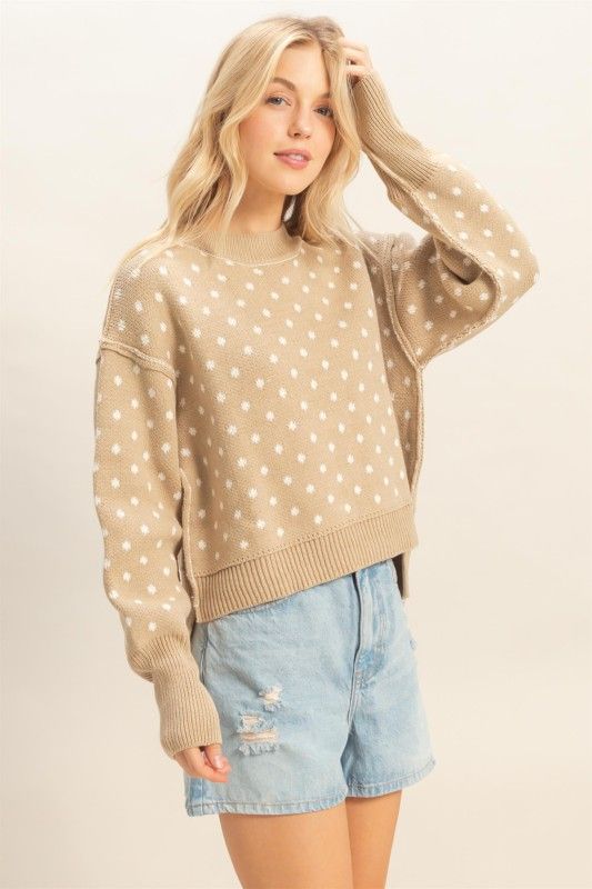 Inside Out Dotty Sweater-Taupe