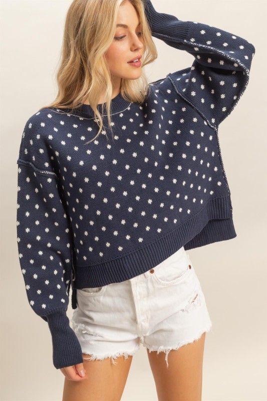 Inside Out Dotty Sweater-Navy