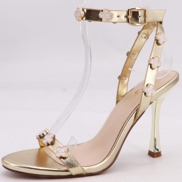 Clover Strappy Heel-Gold
