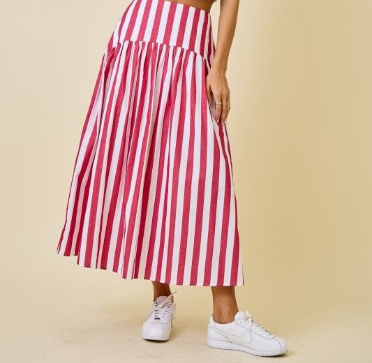 Stripe Maxi Skirt-Red
