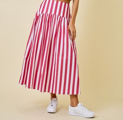 Stripe Maxi Skirt-Red