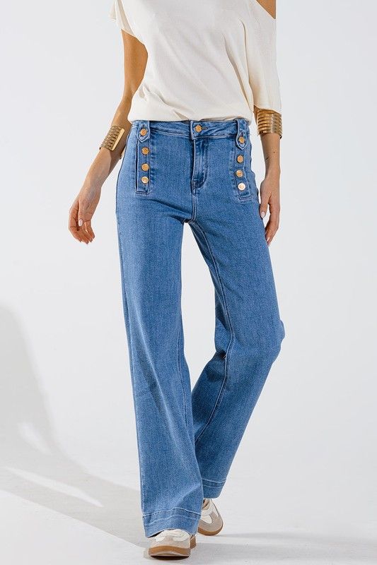 Lt Gold Button Jeans