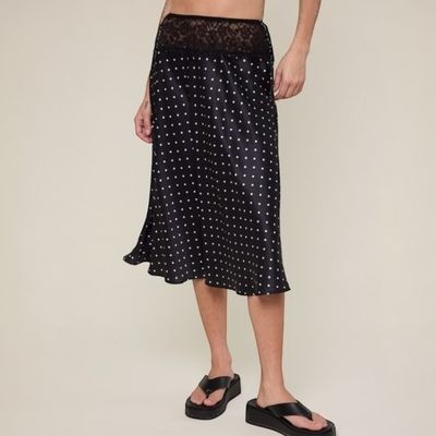 Satin Lace Top Midi Skirt-Dot