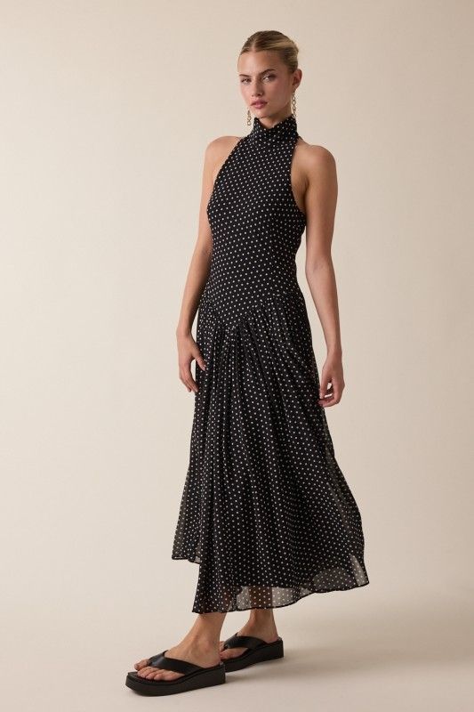 Silky Dot Maxi-Blk