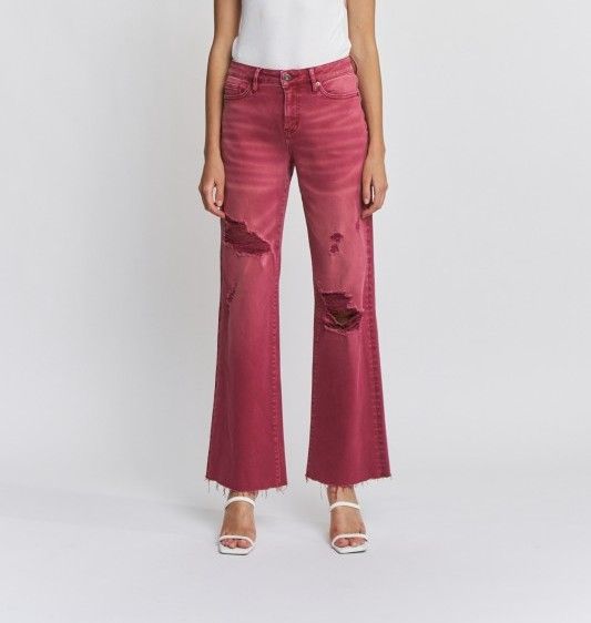 Destroyed Crimson Wide Leg Jean