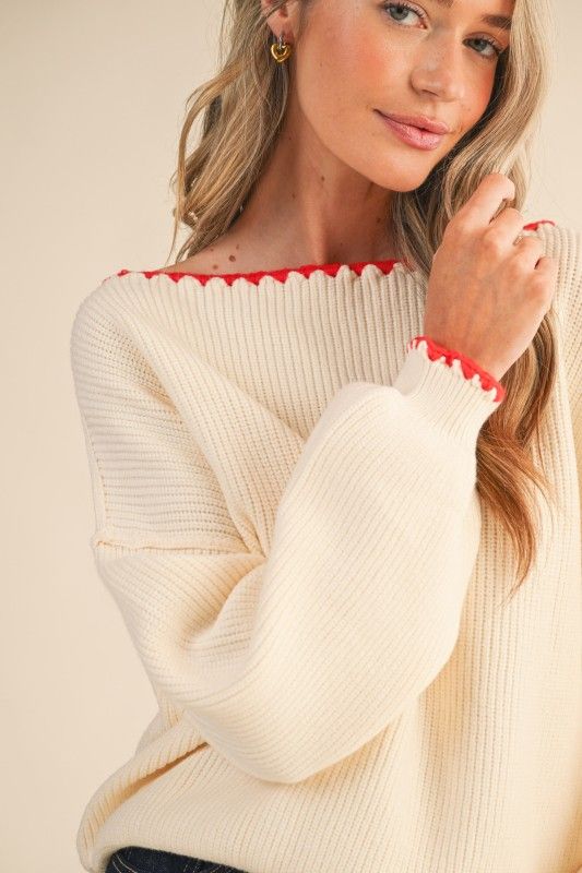 Tri Stitch Off Shoulder Sweater-ivory