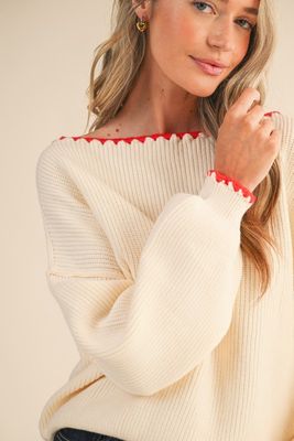 Tri Stitch Off Shoulder Sweater-ivory