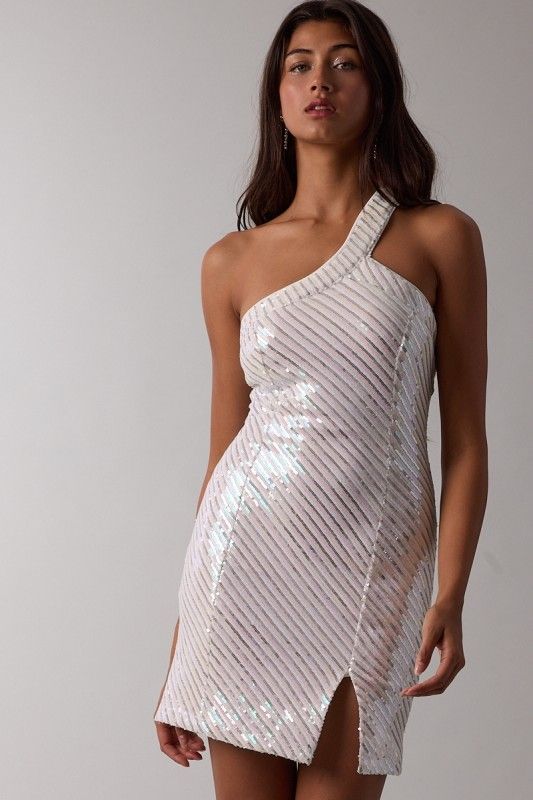 Ella Sequin One Shoulder-Wht