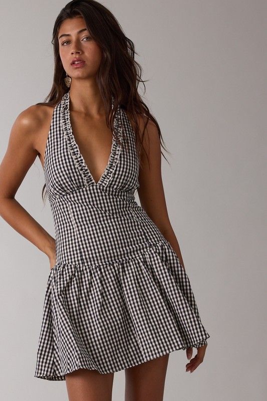 Check Her Out Halter Dress-Navy