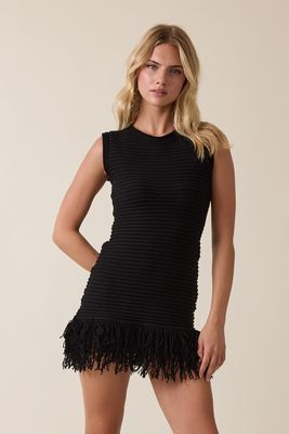 Fringy Sweater Dress-Blk