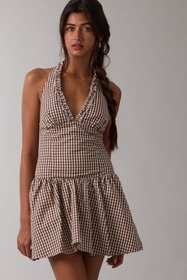 Check Her Out Halter Dress-Brown
