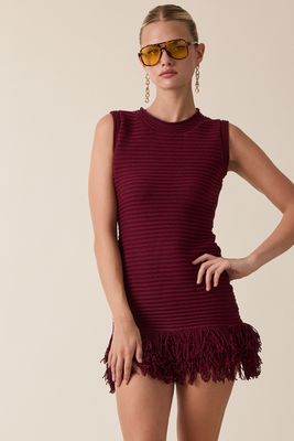 Fringy Sweater Dress-Red