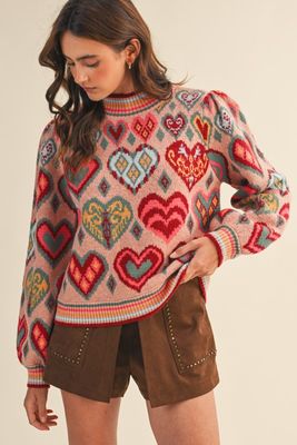 Artsy Heart Sweater-Pink