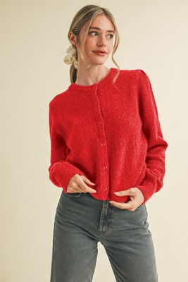 Puff Sleeve Cardi-Red