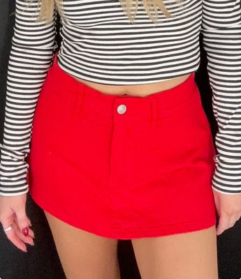 Red Denim Mini Skort-Red