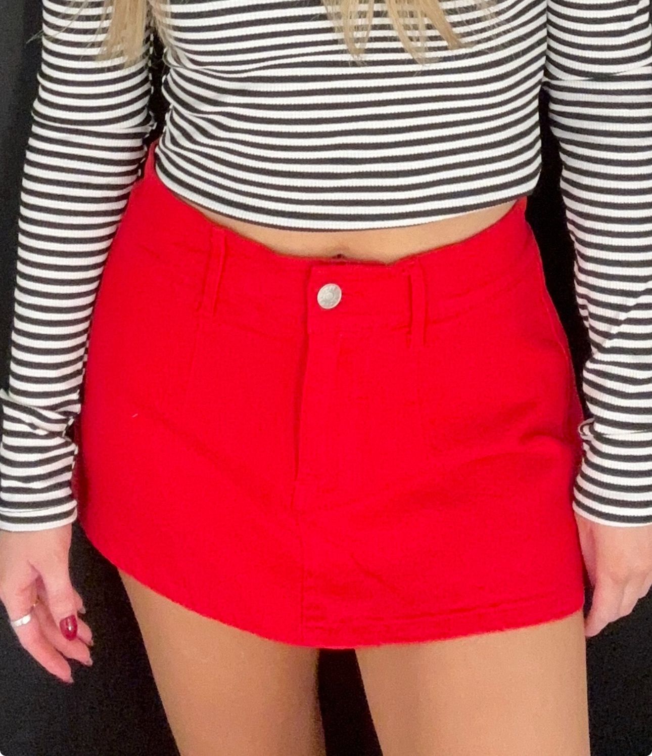 Red Denim Mini Skort-Red