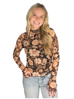 Blk Floral Mesh Top