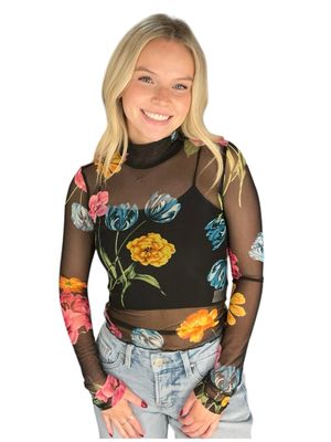 Vibrant Floral Sheer Top