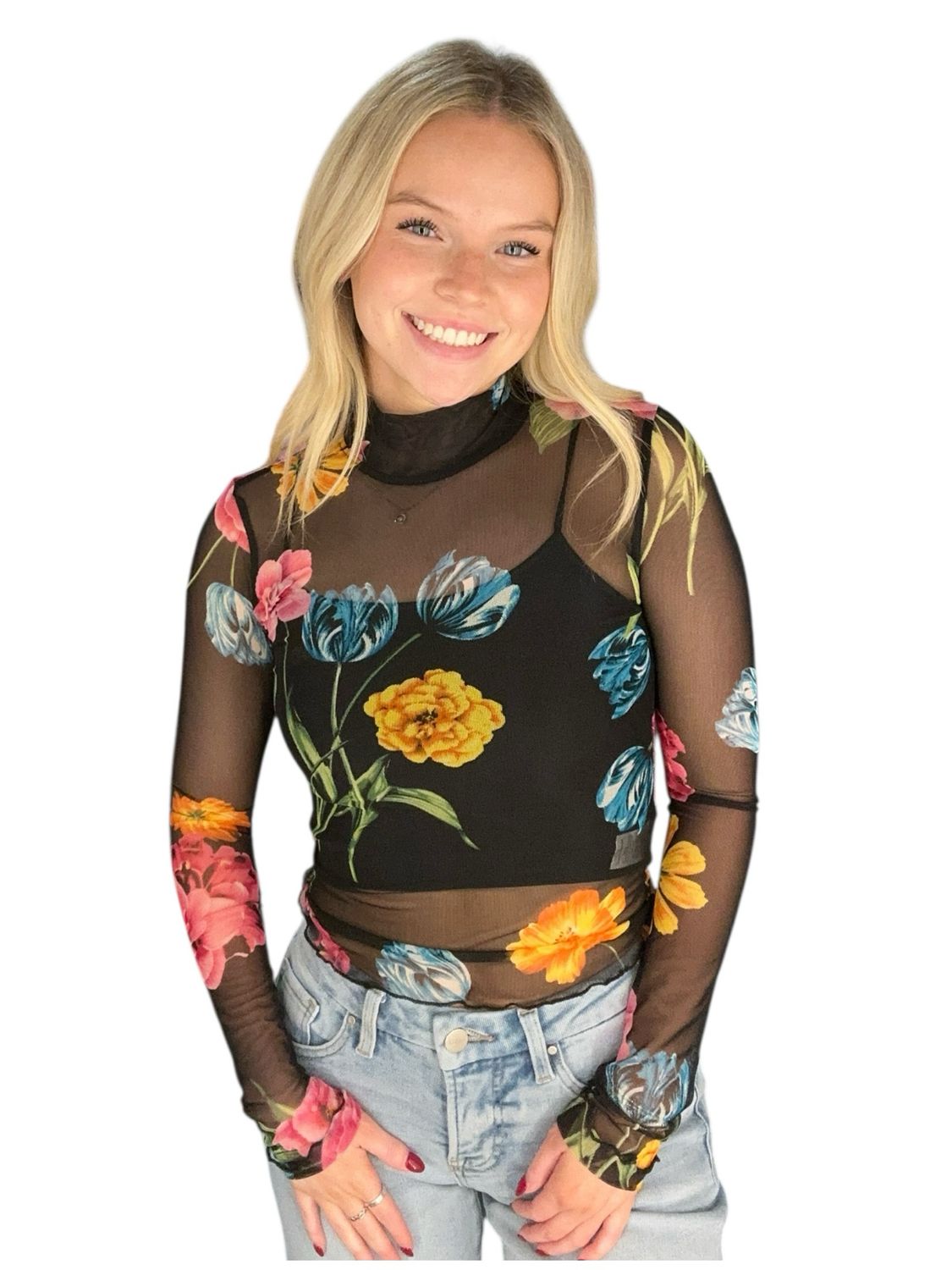 Vibrant Floral Sheer Top