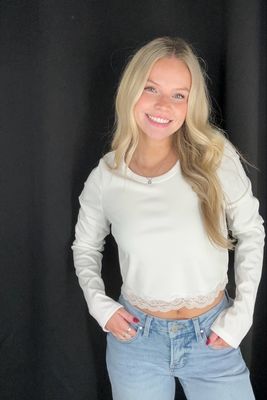 Lace Bottom Tee-Wht