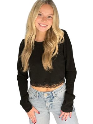 Lace Bottom Tee-Blk