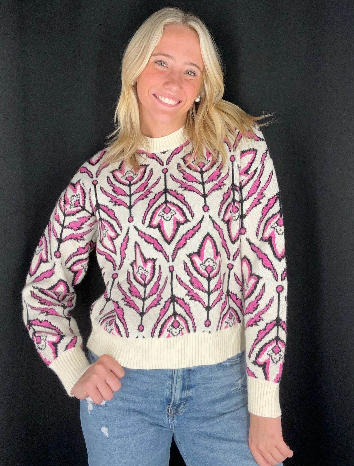 Mod Floral Sweater-Pink