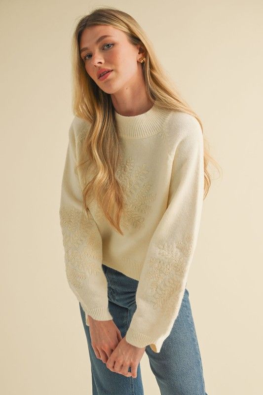 Caroline Emb Sweater-Cream