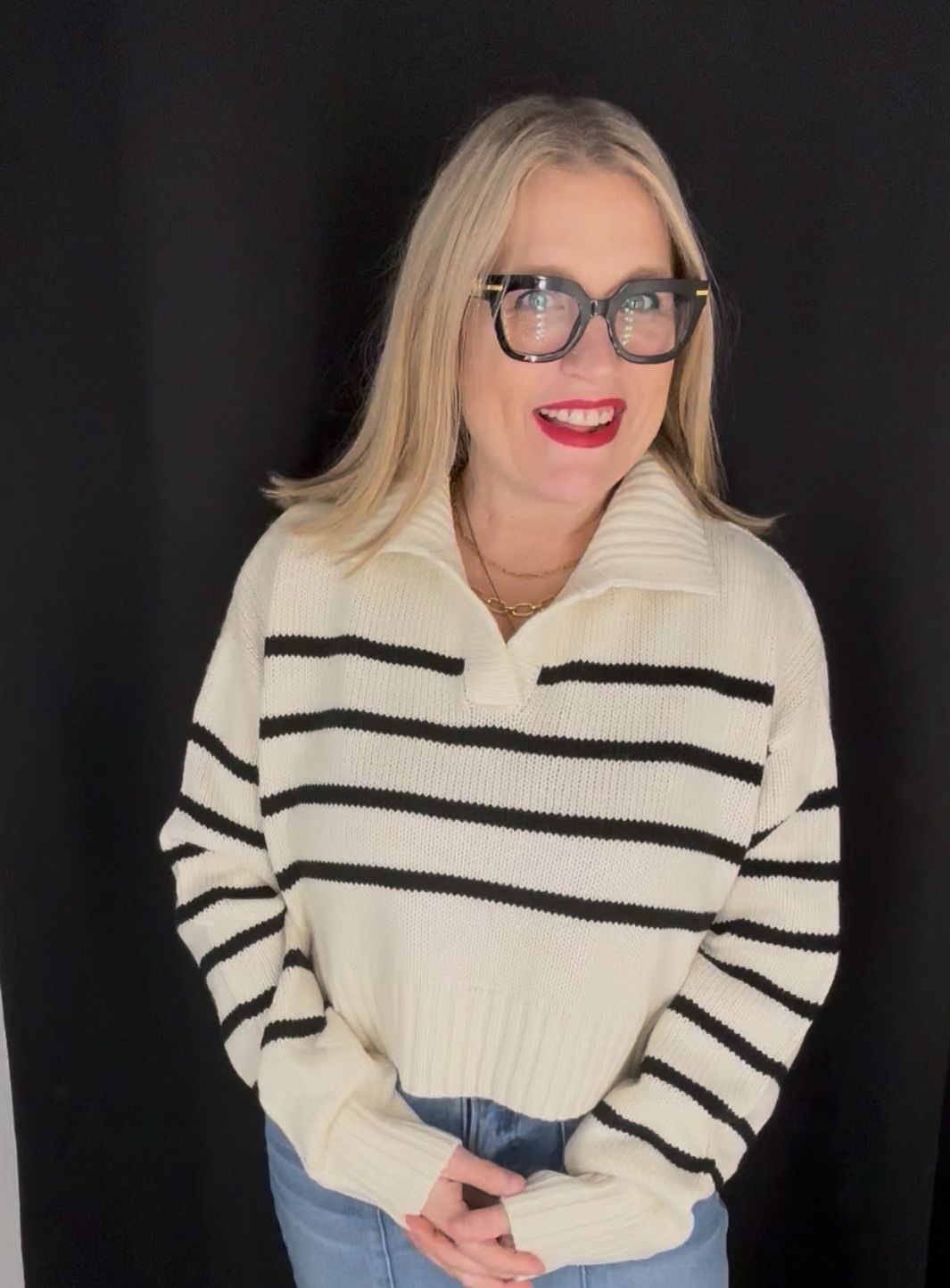 Lucy Stripe Crop Sweater-Cream