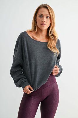 Waffle Off Shoulder Top-Blk
