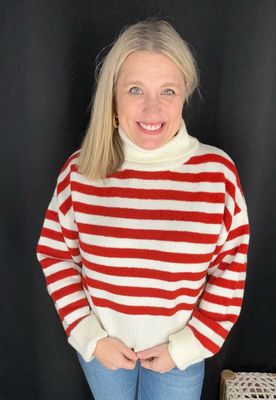 Helen Stripe Turtleneck-Red