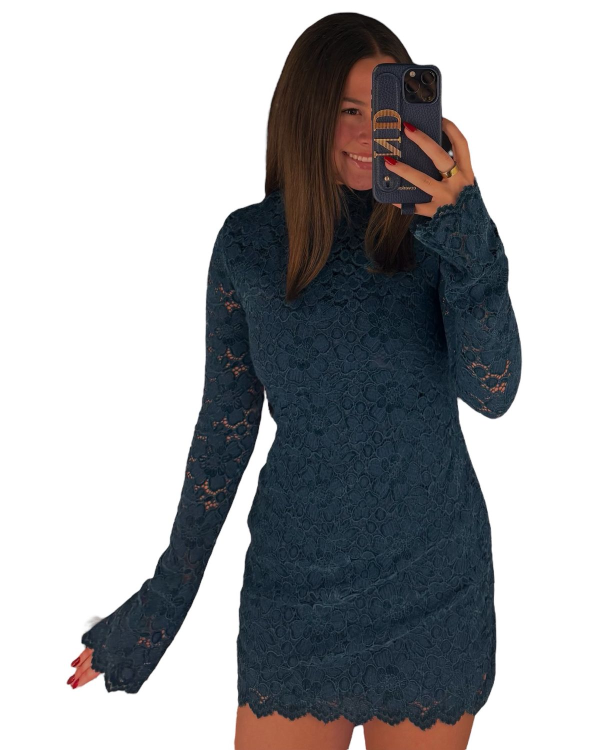 Lace Burnout Mini Dress-Teal