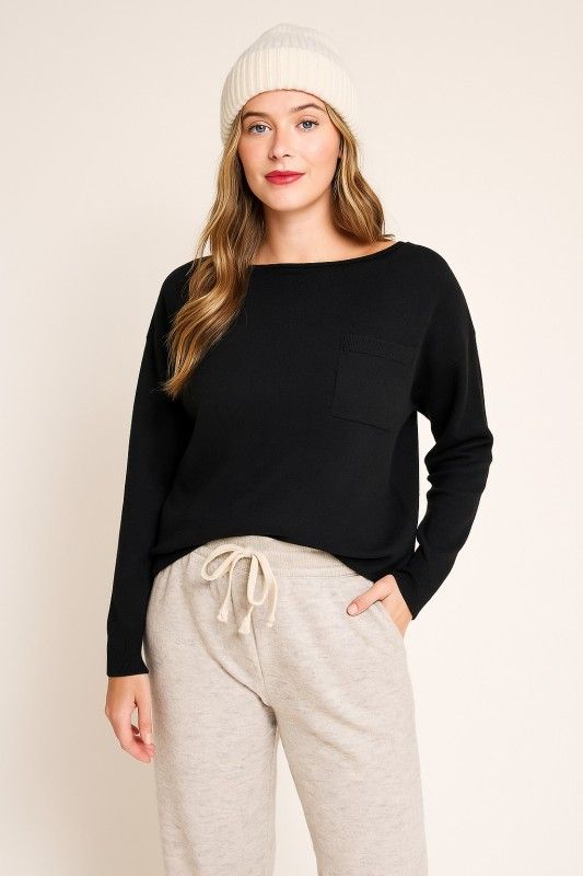 Jacey Pocket Sweater-Blk