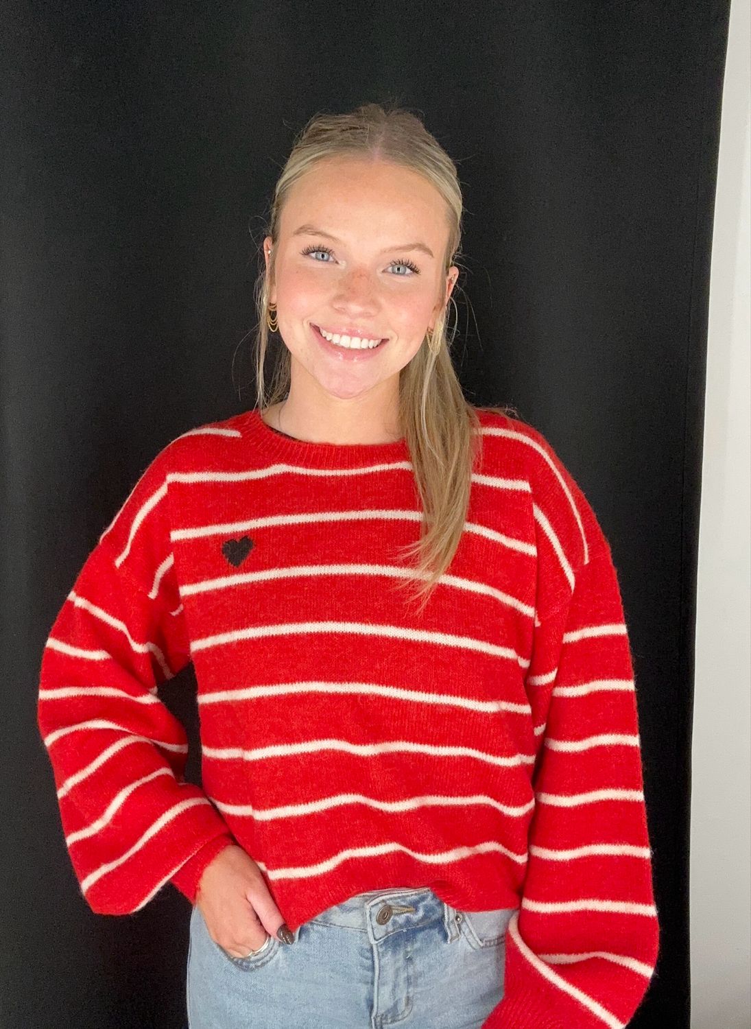 Jules Stripe Sweater-Red