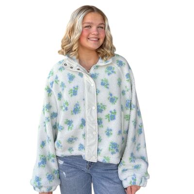 Ditzy Floral Fleece Jkt-Blue