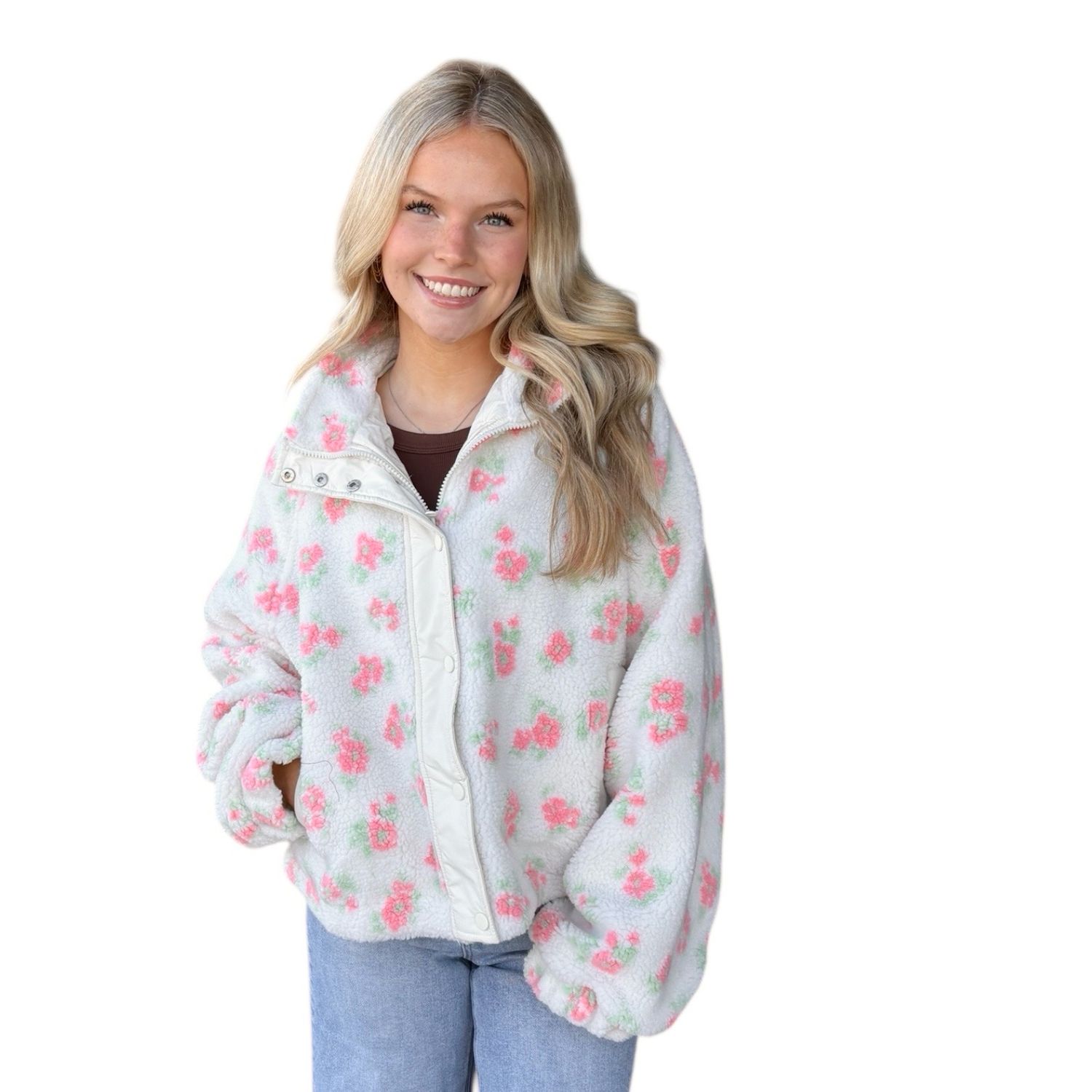 Ditzy Floral Fleece Jkt-Pink