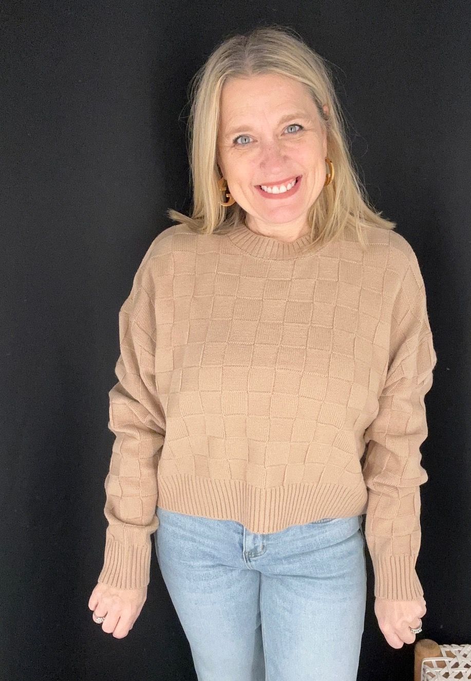 Tonal Checked Out Sweater-Tan