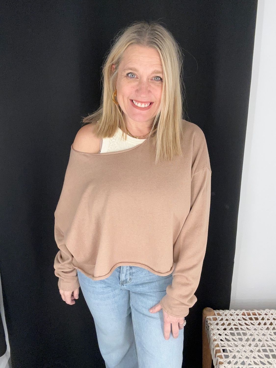 Sassy Off Shoulder Top-Tan