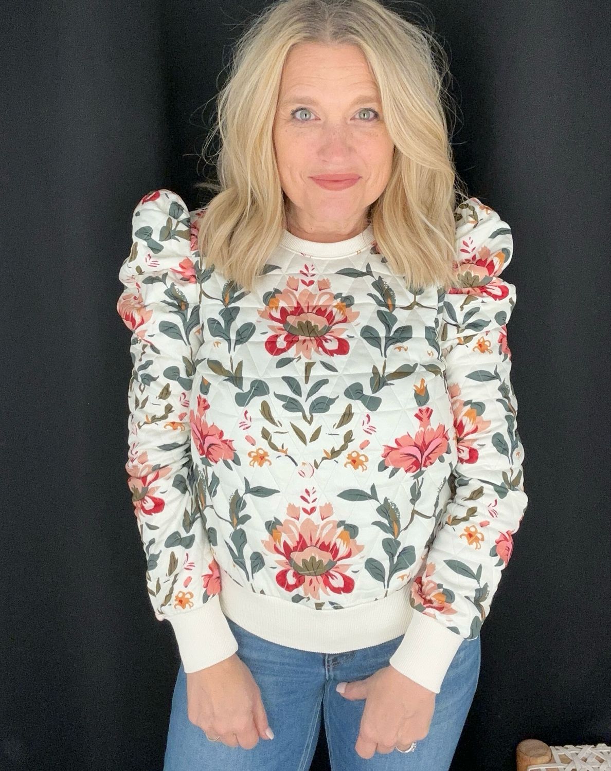 Floral Quilted Puff Sleeve Top