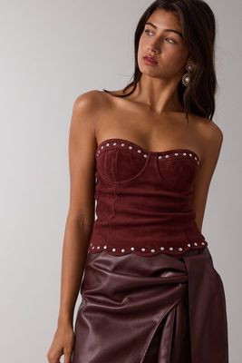 Studded Suede Tube Top-Wine