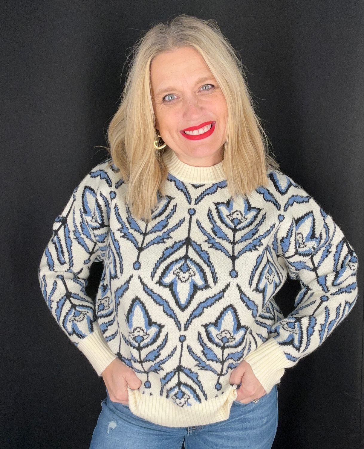 Mod Floral Sweater-Blue