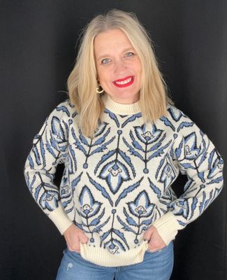 Mod Floral Sweater-Blue