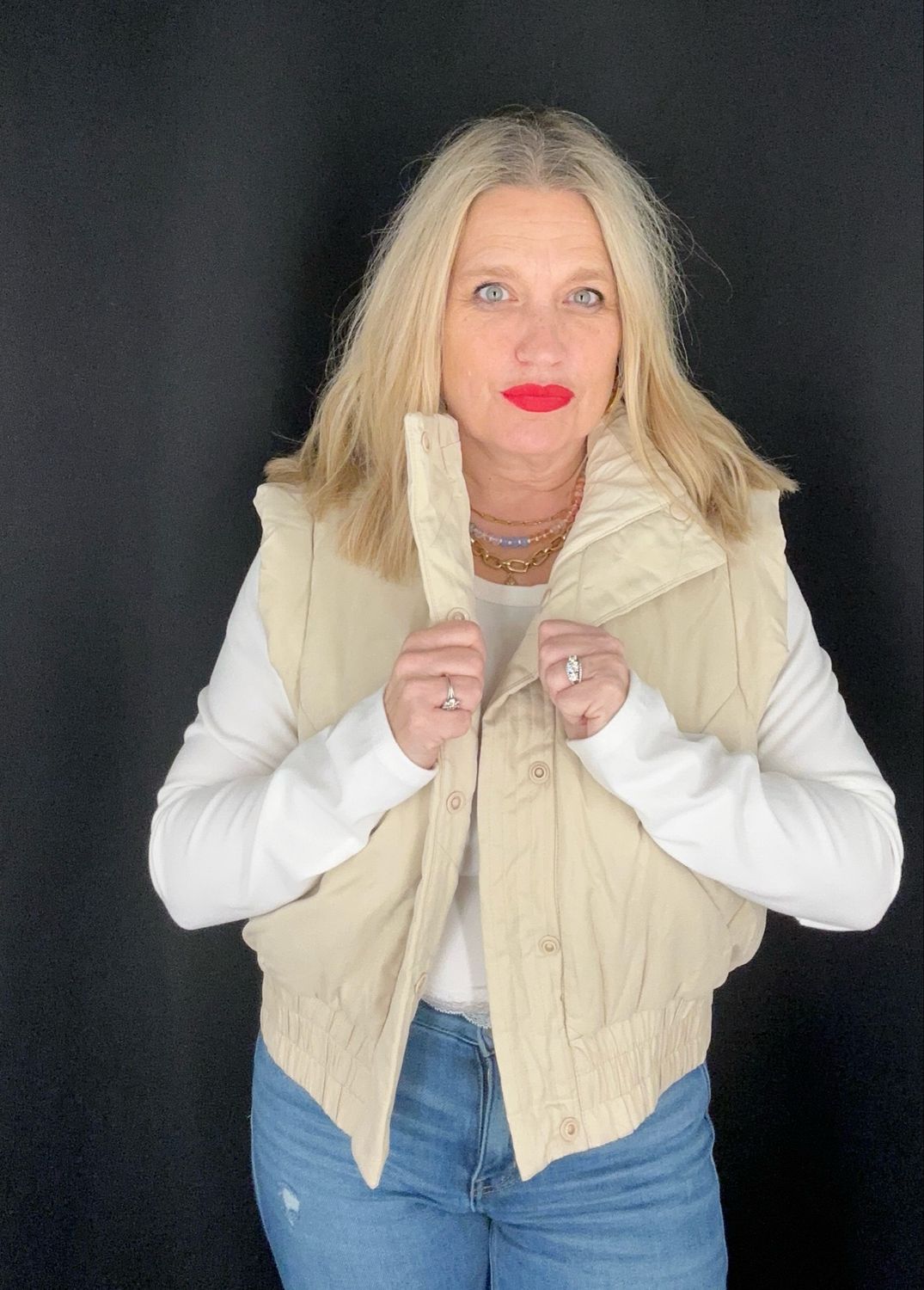 Structured Puffy Vest-Cream