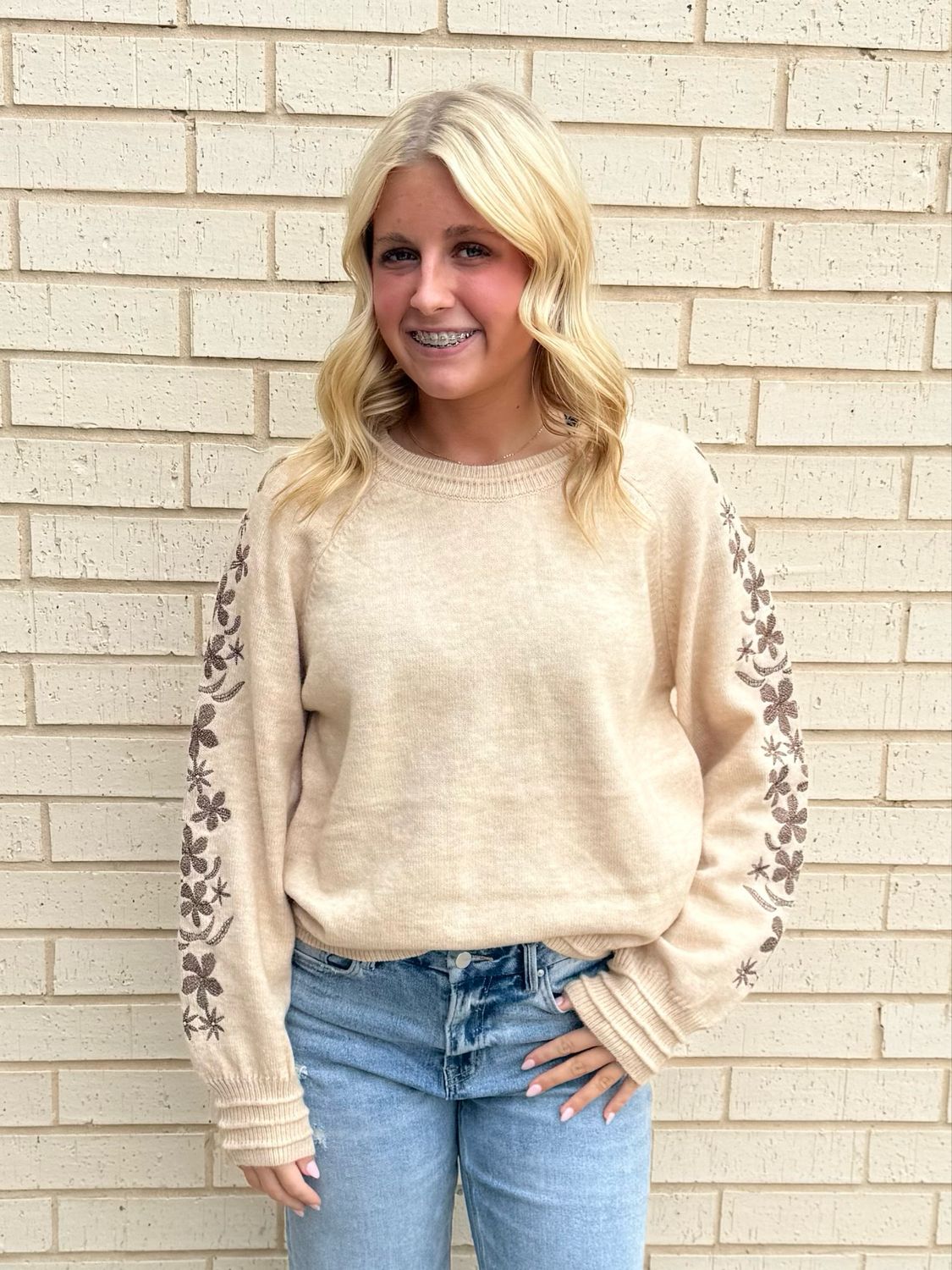 Bella Emb Sweater-Brown