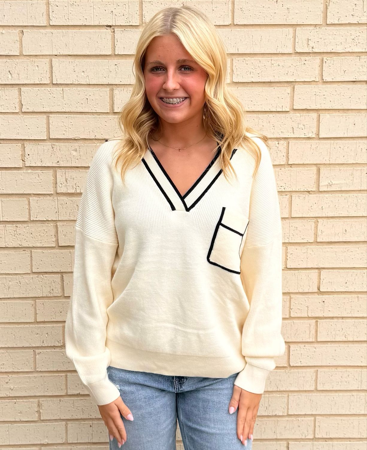 Jen Pocket Sweater-Ivory