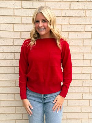 Jacey Pocket Sweater-Red