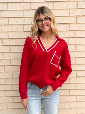 Jen Pocket Sweater-Red