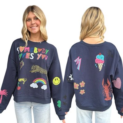 Graffiti Pullover-Nvy